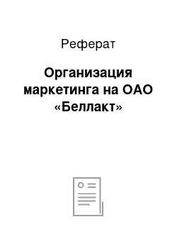 Реферат: Организация маркетинга на ОАО «Беллакт»