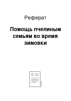 Реферат: Помощь пчелиным семьям во время зимовки