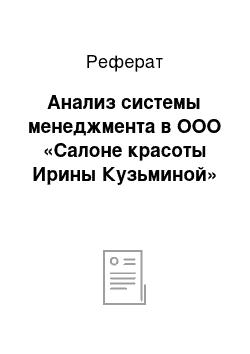 Реферат: Анализ системы менеджмента в ООО «Салоне красоты Ирины Кузьминой»