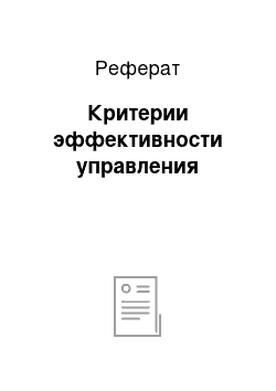 Реферат: Критерии эффективности управления