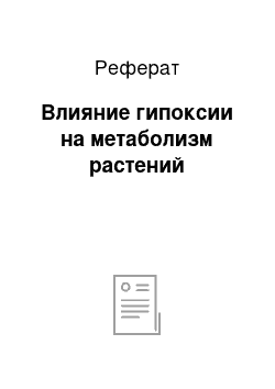 Реферат: Влияние гипоксии на метаболизм растений