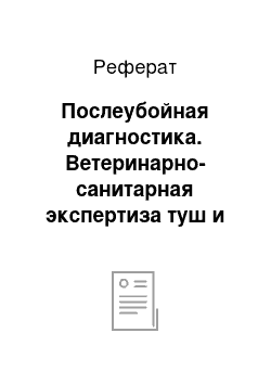 Реферат: Послеубойная диагностика. Ветеринарно-санитарная экспертиза туш и продуктов убоя при незаразных болезнях