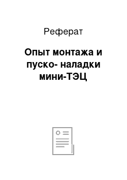 Реферат: Опыт монтажа и пуско-наладки мини-ТЭЦ