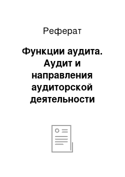 Реферат: Функции аудита. Аудит и направления аудиторской деятельности