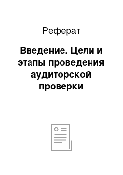 Реферат: Введение. Цели и этапы проведения аудиторской проверки