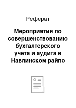 Реферат: Мероприятия по совершенствованию бухгалтерского учета и аудита в Навлинском райпо