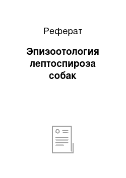 Реферат: Эпизоотология лептоспироза собак