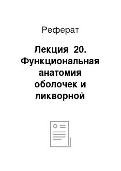 Реферат: Лекция №20. Функциональная анатомия оболочек и ликворной системы головного и спинного мозга