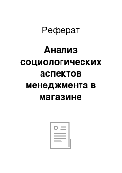 Реферат: Анализ социологических аспектов менеджмента в магазине «Пчелка»