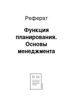 Реферат: Функция планирования. Основы менеджмента