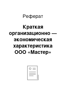 Реферат: Краткая организационно — экономическая характеристика ООО «Мастер»