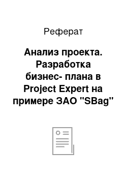 Реферат: Анализ проекта. Разработка бизнес-плана в Project Expert на примере ЗАО "SBag"