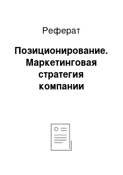 Реферат: Позиционирование. Маркетинговая стратегия компании