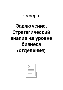 Реферат: Заключение. Стратегический анализ на уровне бизнеса (отделения) корпорации