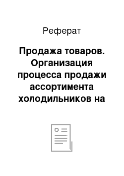 Реферат: Продажа товаров. Организация процесса продажи ассортимента холодильников на примере магазина "Эльдорадо"