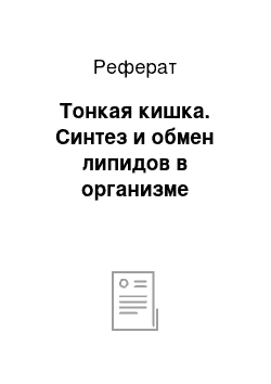 Реферат: Тонкая кишка. Синтез и обмен липидов в организме