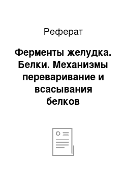 Реферат: Ферменты желудка. Белки. Механизмы переваривание и всасывания белков