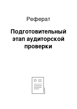 Реферат: Подготовительный этап аудиторской проверки