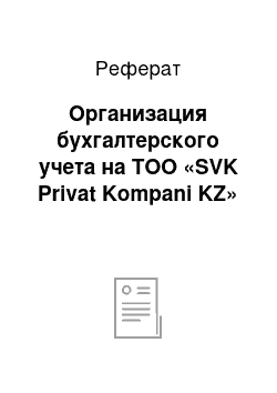 Реферат: Организация бухгалтерского учета на ТОО «SVK Privat Kompani KZ»