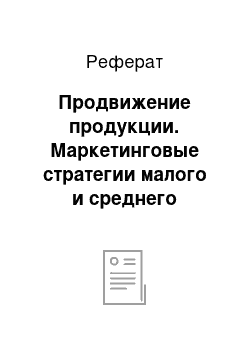 Реферат: Продвижение продукции. Маркетинговые стратегии малого и среднего бизнеса