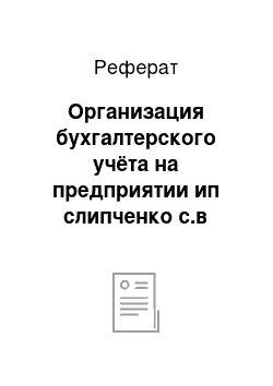 Реферат: Организация бухгалтерского учёта на предприятии ип слипченко с.в