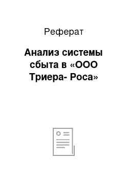 Реферат: Анализ системы сбыта в «ООО Триера-Роса»