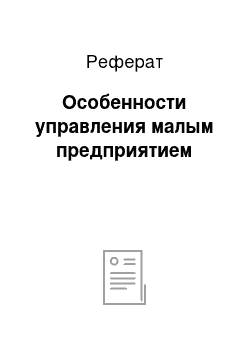 Реферат: Особенности управления малым предприятием