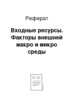 Реферат: Входные ресурсы. Факторы внешней макро и микро среды