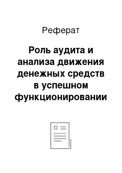 Реферат: Роль аудита и анализа движения денежных средств в успешном функционировании организации