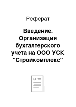 Реферат: Введение. Организация бухгалтерского учета на ООО УСК "Стройкомплекс"