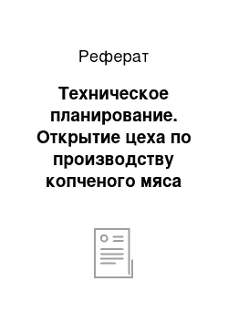 Реферат: Техническое планирование. Открытие цеха по производству копченого мяса