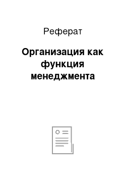 Реферат: Организация как функция менеджмента