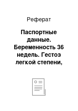 Реферат: Паспортные данные. Беременность 36 недель. Гестоз легкой степени, продольное положение, головное предлежание, первая позиция, передний вид. Крупный плод