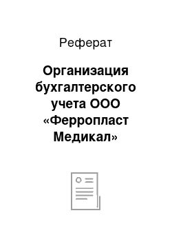 Реферат: Организация бухгалтерского учета ООО «Ферропласт Медикал»