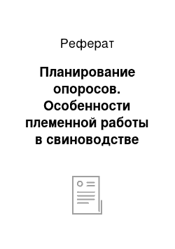 Реферат: Планирование опоросов. Особенности племенной работы в свиноводстве