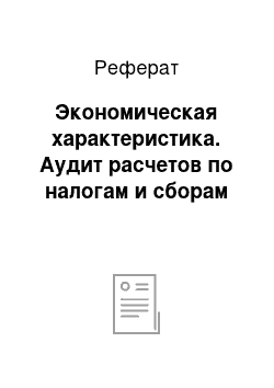 Реферат: Экономическая характеристика. Аудит расчетов по налогам и сборам