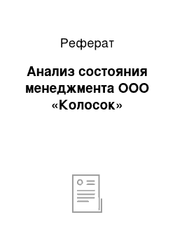 Реферат: Анализ состояния менеджмента ООО «Колосок»