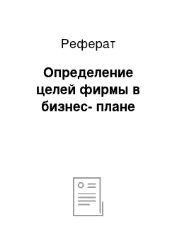 Реферат: Определение целей фирмы в бизнес-плане