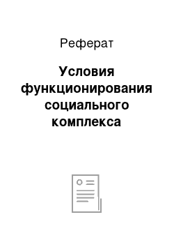 Реферат: Условия функционирования социального комплекса