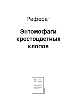 Реферат: Энтомофаги крестоцветных клопов