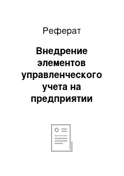 Реферат: Внедрение элементов управленческого учета на предприятии