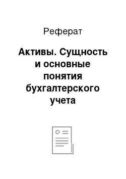 Реферат: Активы. Сущность и основные понятия бухгалтерского учета