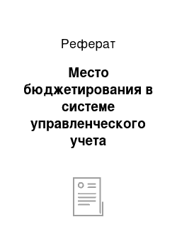 Реферат: Место бюджетирования в системе управленческого учета