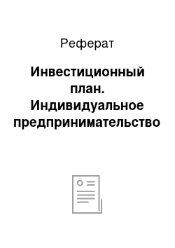 Реферат: Инвестиционный план. Индивидуальное предпринимательство