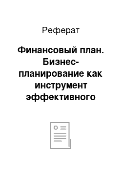 Реферат: Финансовый план. Бизнес-планирование как инструмент эффективного менеджмента проектов