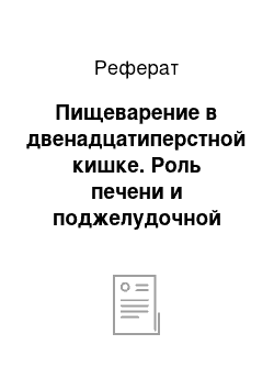 Реферат: Пищеварение в двенадцатиперстной кишке. Роль печени и поджелудочной железы в процессе пищеварения