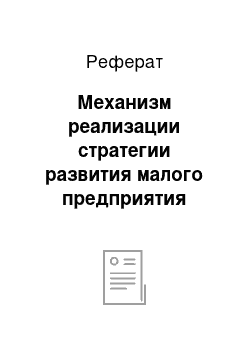 Реферат: Механизм реализации стратегии развития малого предприятия