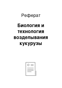 Реферат: Биология и технология возделывания кукурузы