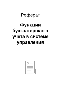 Реферат: Функции бухгалтерского учета в системе управления