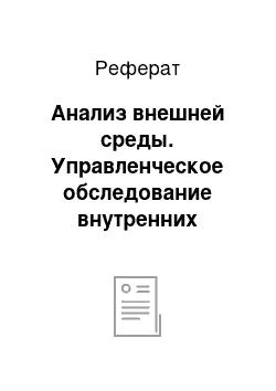 Реферат: Анализ внешней среды. Управленческое обследование внутренних функциональных зон организации